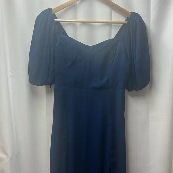 Abercrombie & Fitch Navy Blue Camille Sheer Puff Sleeve MIDI Dress- S - Picture 7 of 10